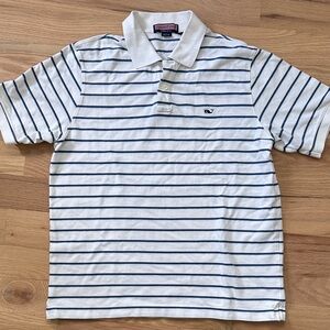 Vineyard Vines blue stripe short sleeve polo white background mens size Large